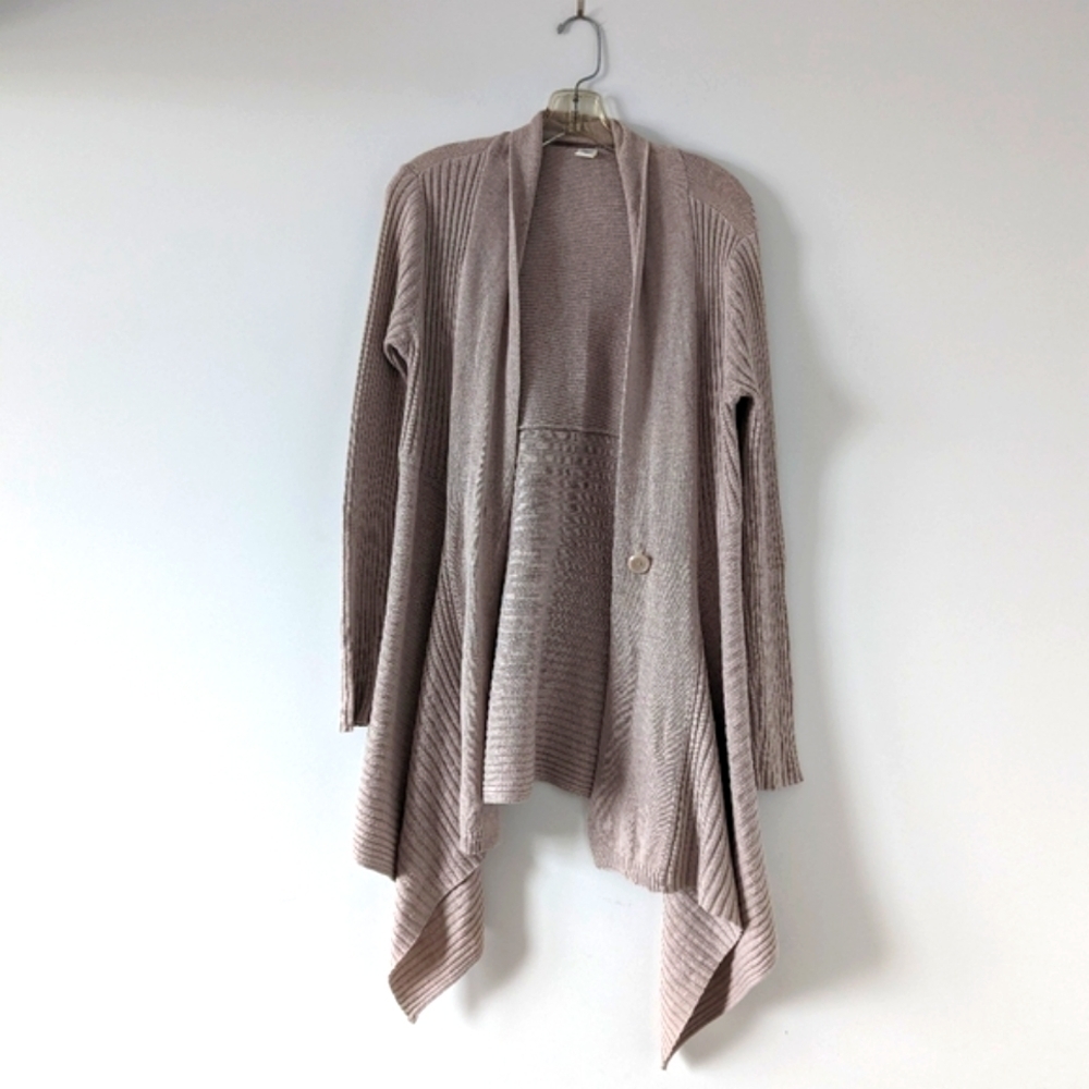 Old Navy Maternity Open-Front Ribbed Cardigan in Taupe - Size M Cotton